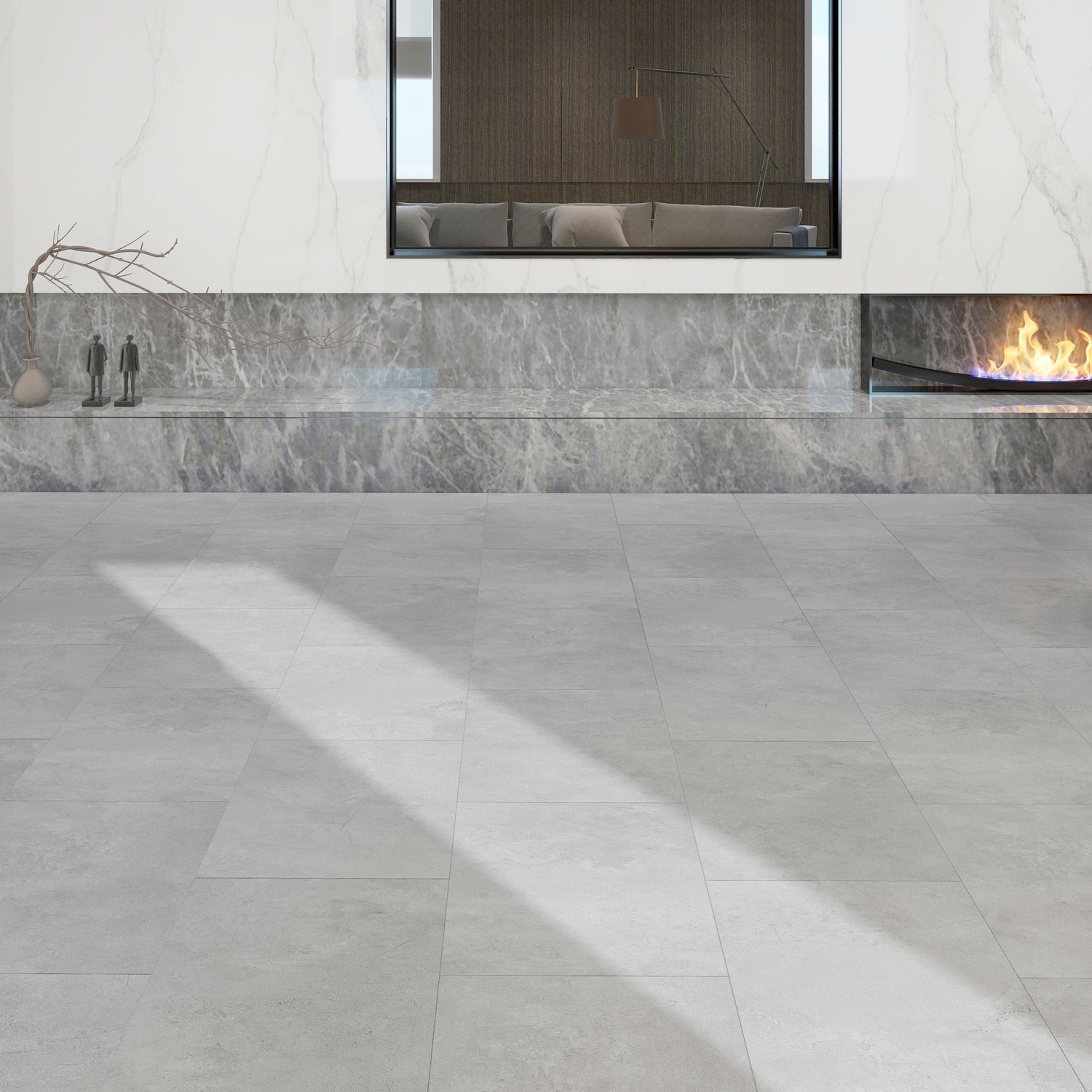 Klick-Vinyl in hellgrauer Fliesenoptik