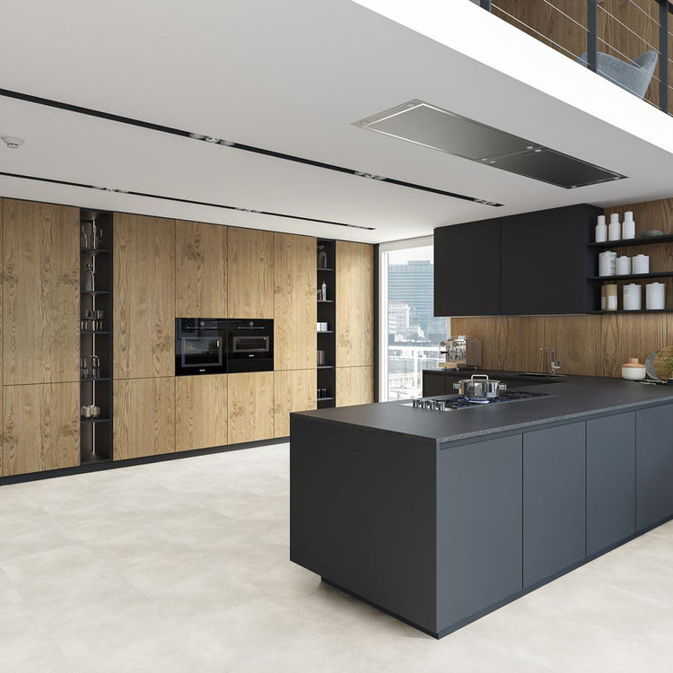 Authentischen Fliesenoptiken in Beige in einer modernen Küche