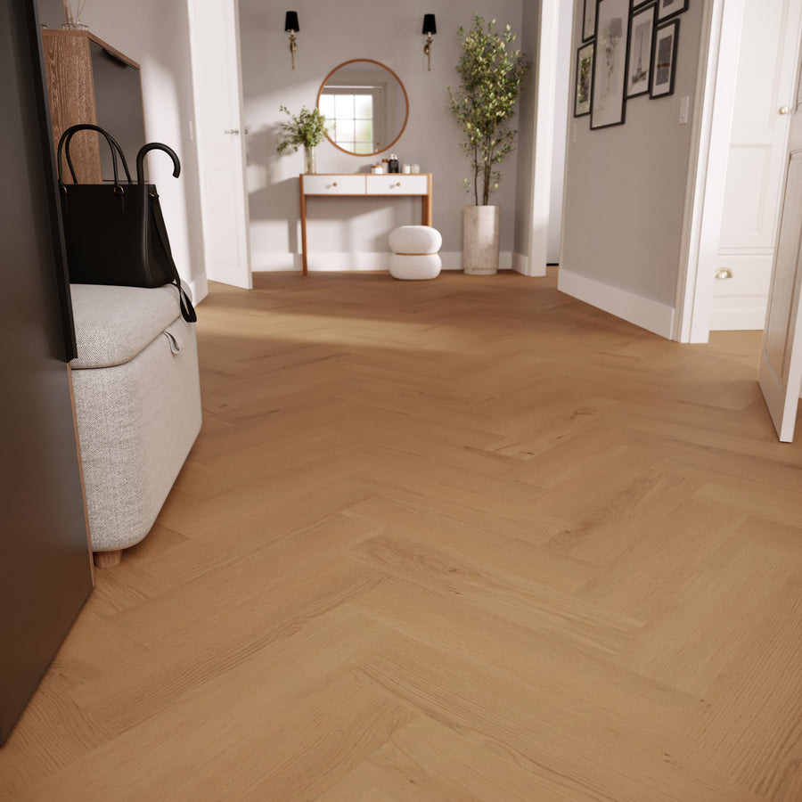 »Honey Oak« Premium Klick-Vinyl Fischgrät