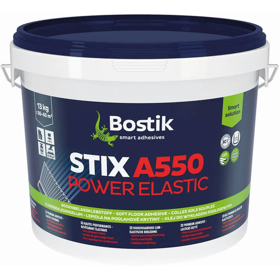 Bostik STIX A550 Power Elastic Bodenbelagskleber 13 kg Eimer – elastischer Klebstoff für LVT und Designbeläge mit hoher Anfangshaftung